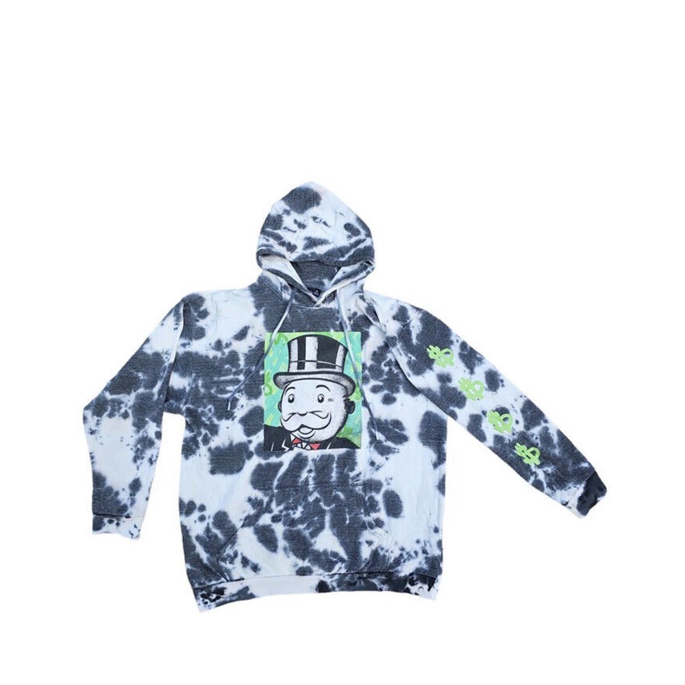 Official Hasboro Monopoly Tye-Dye Acid Wash Graphic Hoodie Sweatshirt Small